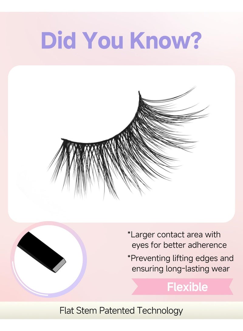 بابونا مجموعة 7 أزواج من رموش طرف نصف عين كاذبة مع رموش عين قطة مموجة وممتلئة وخفيفة، شريط شفاف، مظهر طبيعي، رموش ناعمة يدوية (أسود) - Image 3